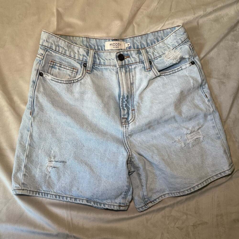 Hidden Los Angeles Light Wash Distressed High Rise Denim Shorts Size M